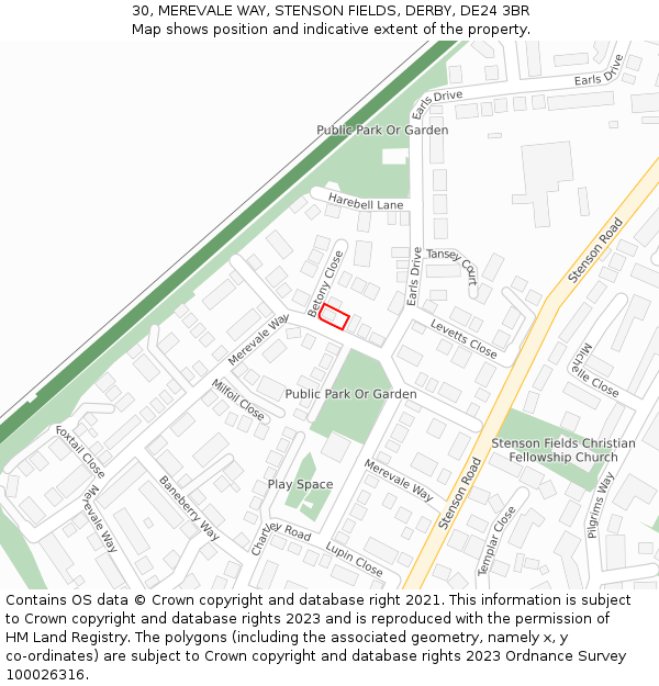 30, MEREVALE WAY, STENSON FIELDS, DERBY, DE24 3BR: Location map and indicative extent of plot