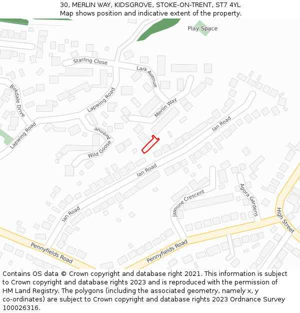 30, MERLIN WAY, KIDSGROVE, STOKE-ON-TRENT, ST7 4YL: Location map and indicative extent of plot