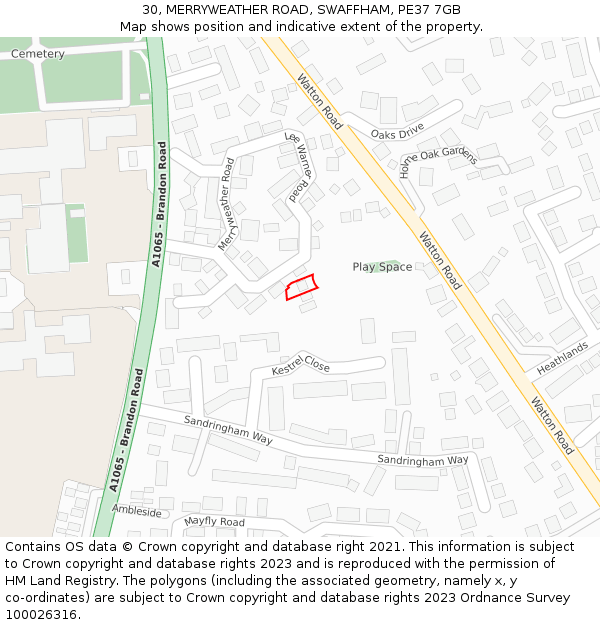 30, MERRYWEATHER ROAD, SWAFFHAM, PE37 7GB: Location map and indicative extent of plot