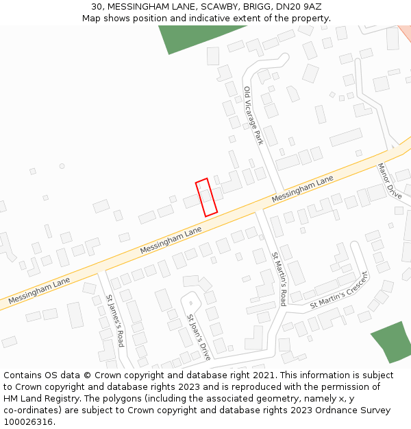 30, MESSINGHAM LANE, SCAWBY, BRIGG, DN20 9AZ: Location map and indicative extent of plot