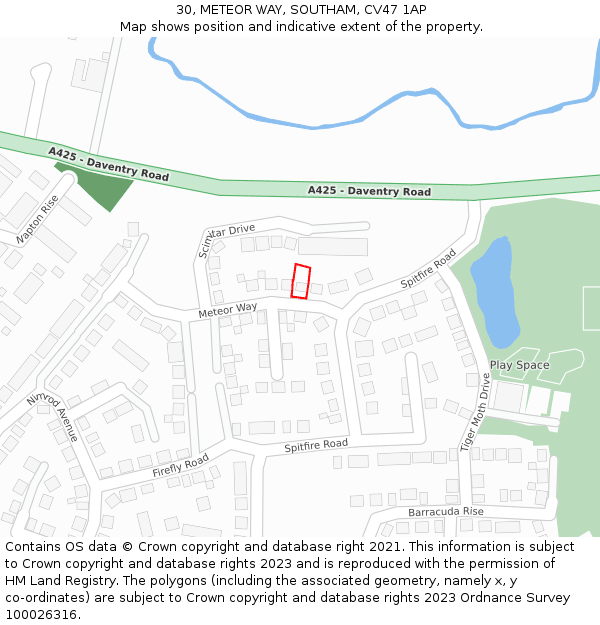 30, METEOR WAY, SOUTHAM, CV47 1AP: Location map and indicative extent of plot