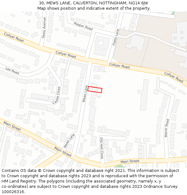 30, MEWS LANE, CALVERTON, NOTTINGHAM, NG14 6JW: Location map and indicative extent of plot