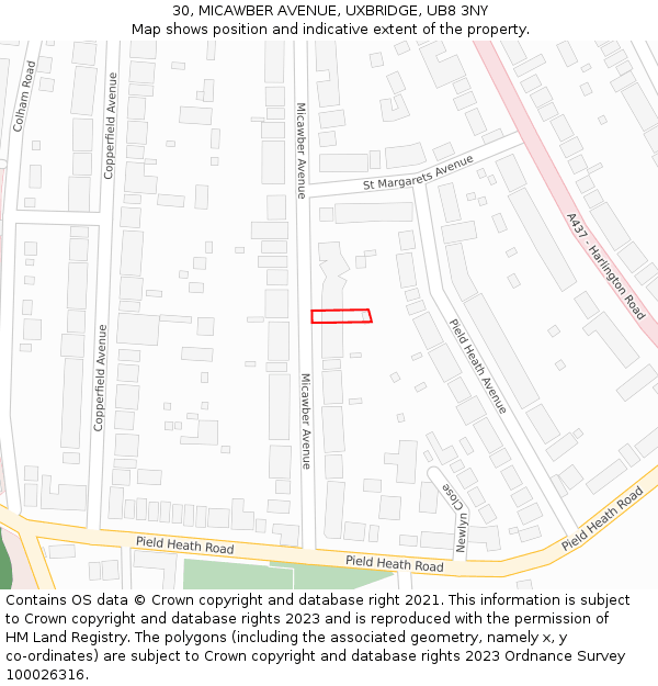 30, MICAWBER AVENUE, UXBRIDGE, UB8 3NY: Location map and indicative extent of plot