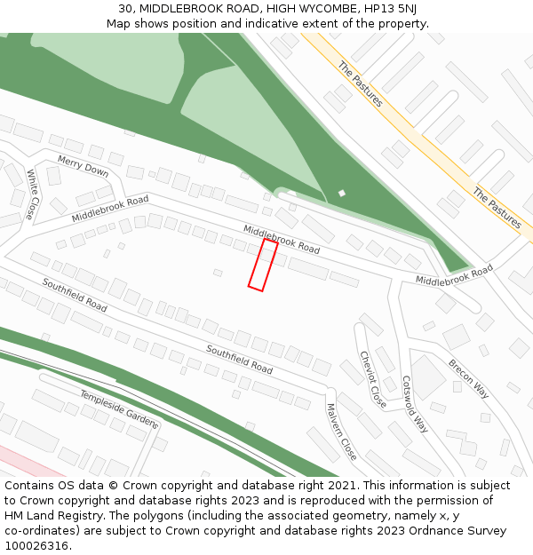 30, MIDDLEBROOK ROAD, HIGH WYCOMBE, HP13 5NJ: Location map and indicative extent of plot