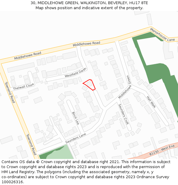 30, MIDDLEHOWE GREEN, WALKINGTON, BEVERLEY, HU17 8TE: Location map and indicative extent of plot