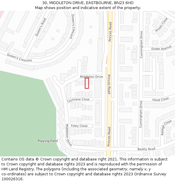 30, MIDDLETON DRIVE, EASTBOURNE, BN23 6HD: Location map and indicative extent of plot