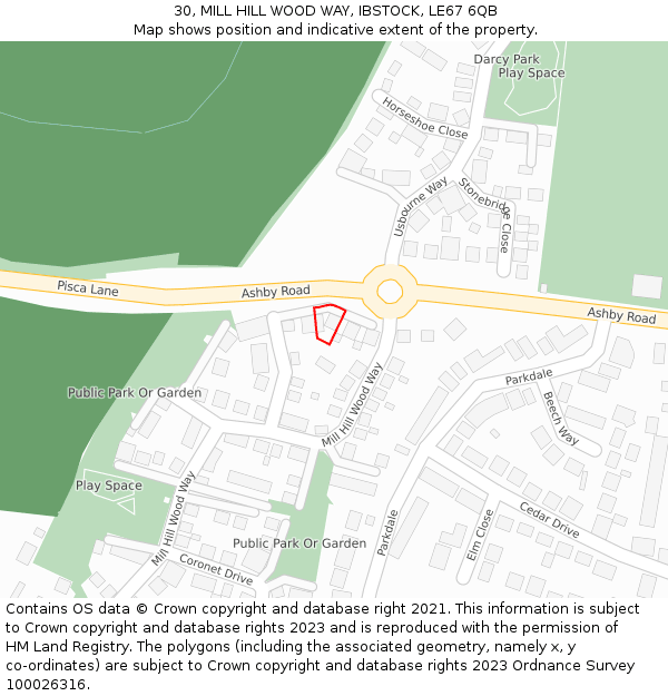30, MILL HILL WOOD WAY, IBSTOCK, LE67 6QB: Location map and indicative extent of plot