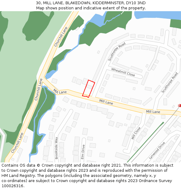 30, MILL LANE, BLAKEDOWN, KIDDERMINSTER, DY10 3ND: Location map and indicative extent of plot