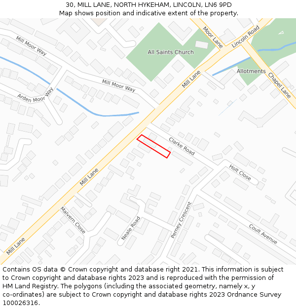 30, MILL LANE, NORTH HYKEHAM, LINCOLN, LN6 9PD: Location map and indicative extent of plot