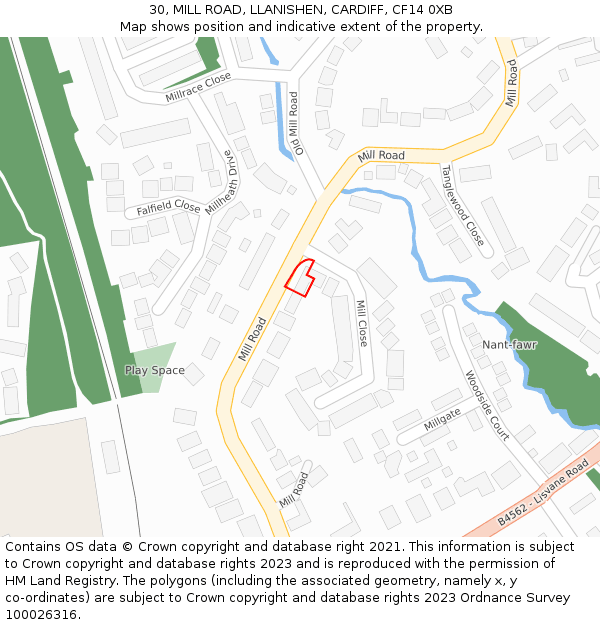 30, MILL ROAD, LLANISHEN, CARDIFF, CF14 0XB: Location map and indicative extent of plot