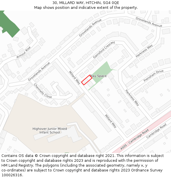 30, MILLARD WAY, HITCHIN, SG4 0QE: Location map and indicative extent of plot