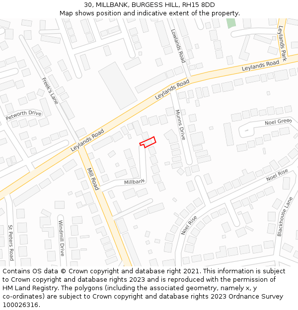30, MILLBANK, BURGESS HILL, RH15 8DD: Location map and indicative extent of plot