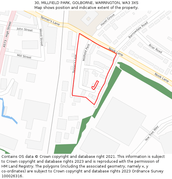 30, MILLFIELD PARK, GOLBORNE, WARRINGTON, WA3 3XS: Location map and indicative extent of plot