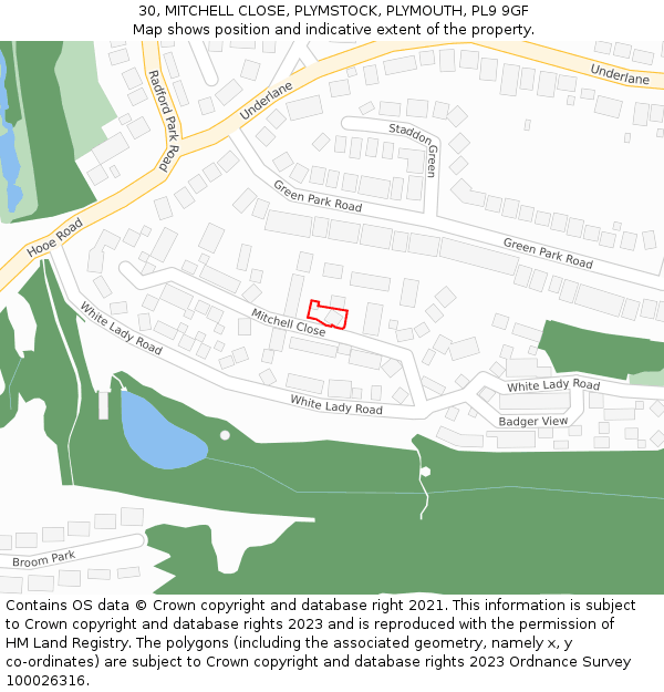 30, MITCHELL CLOSE, PLYMSTOCK, PLYMOUTH, PL9 9GF: Location map and indicative extent of plot