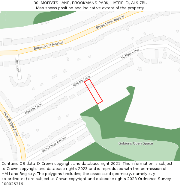 30, MOFFATS LANE, BROOKMANS PARK, HATFIELD, AL9 7RU: Location map and indicative extent of plot