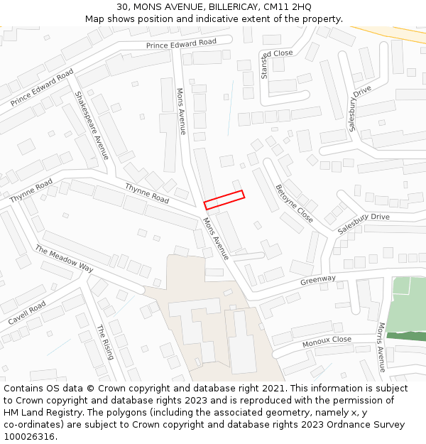 30, MONS AVENUE, BILLERICAY, CM11 2HQ: Location map and indicative extent of plot