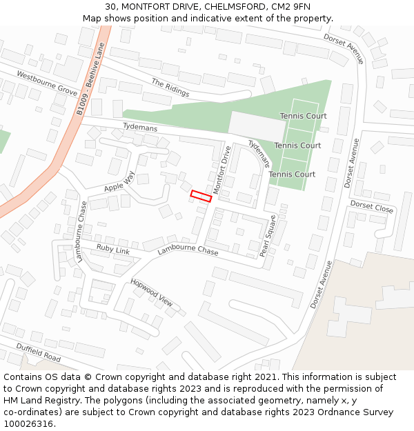 30, MONTFORT DRIVE, CHELMSFORD, CM2 9FN: Location map and indicative extent of plot