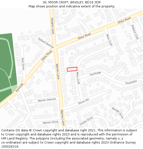 30, MOOR CROFT, BINGLEY, BD16 3DR: Location map and indicative extent of plot
