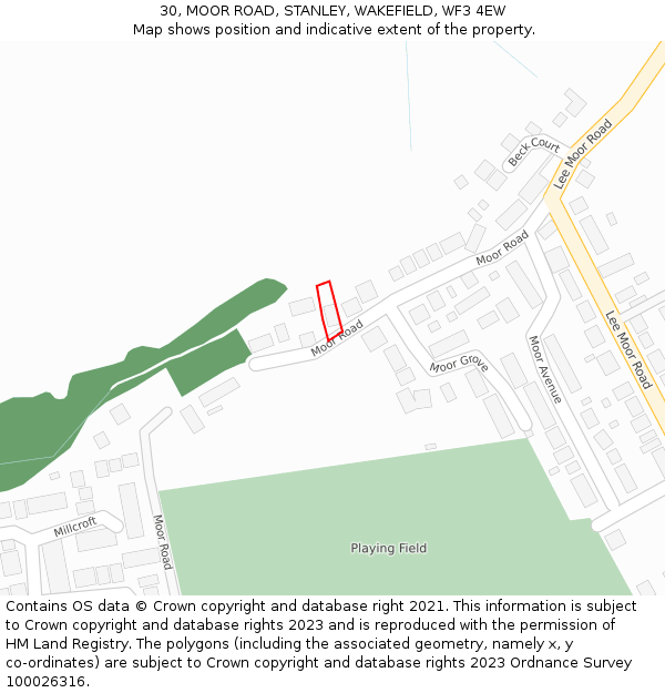 30, MOOR ROAD, STANLEY, WAKEFIELD, WF3 4EW: Location map and indicative extent of plot