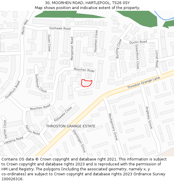30, MOORHEN ROAD, HARTLEPOOL, TS26 0SY: Location map and indicative extent of plot