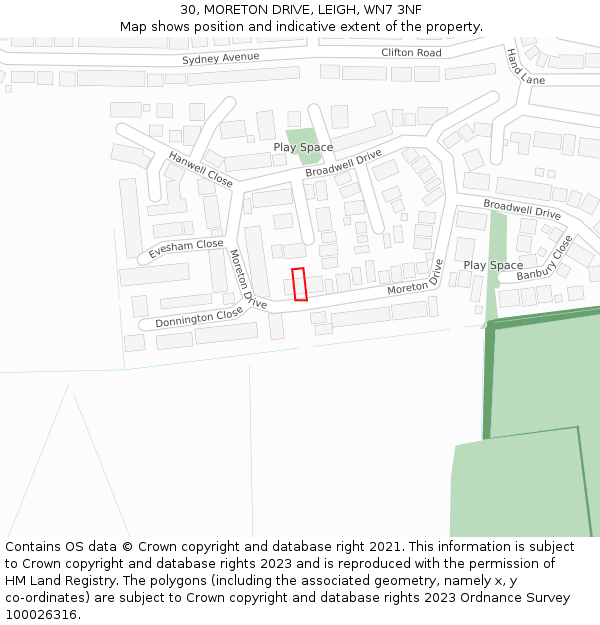 30, MORETON DRIVE, LEIGH, WN7 3NF: Location map and indicative extent of plot