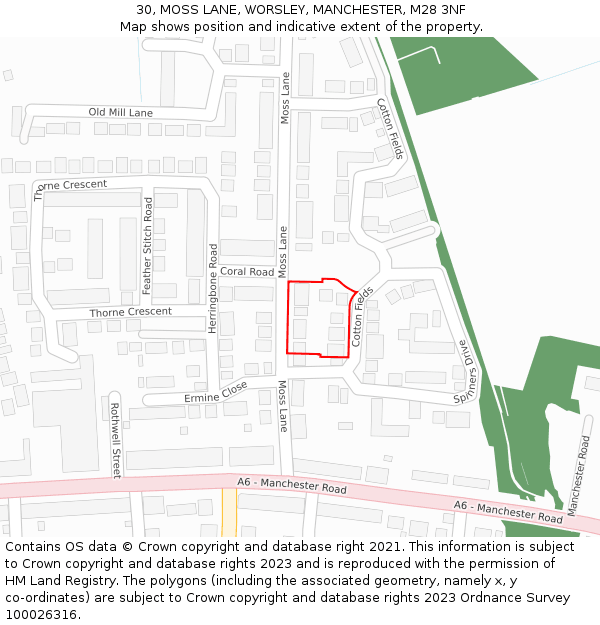 30, MOSS LANE, WORSLEY, MANCHESTER, M28 3NF: Location map and indicative extent of plot