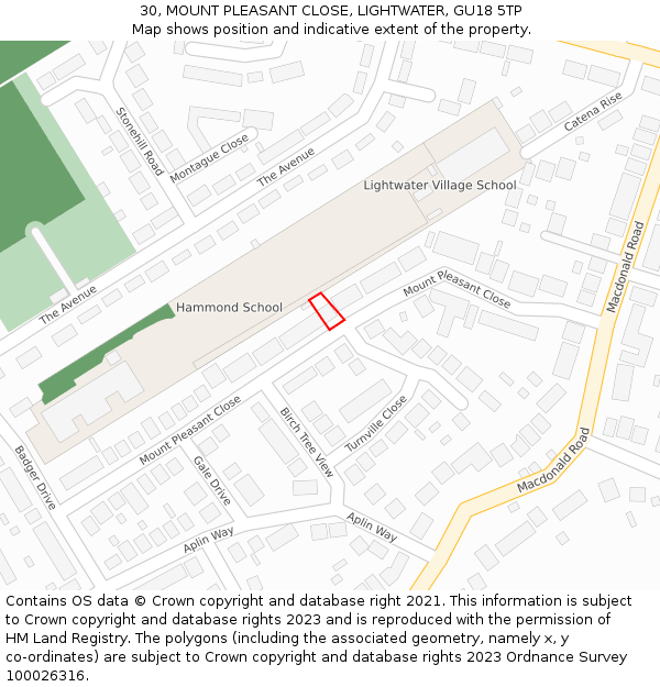 30, MOUNT PLEASANT CLOSE, LIGHTWATER, GU18 5TP: Location map and indicative extent of plot