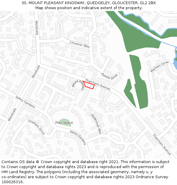 30, MOUNT PLEASANT KINGSWAY, QUEDGELEY, GLOUCESTER, GL2 2BX: Location map and indicative extent of plot
