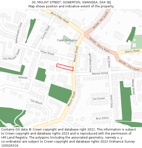 30, MOUNT STREET, GOWERTON, SWANSEA, SA4 3EJ: Location map and indicative extent of plot