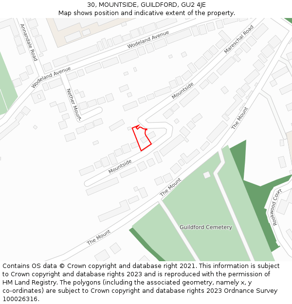 30, MOUNTSIDE, GUILDFORD, GU2 4JE: Location map and indicative extent of plot