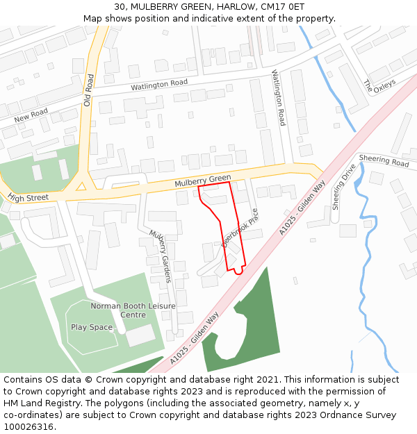 30, MULBERRY GREEN, HARLOW, CM17 0ET: Location map and indicative extent of plot