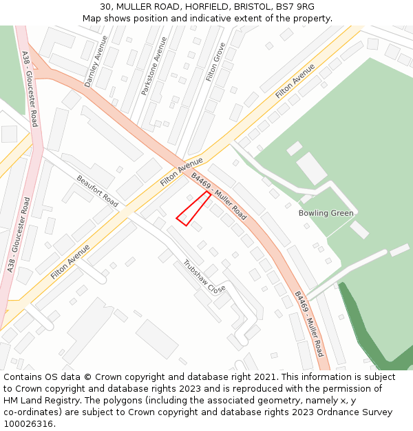 30, MULLER ROAD, HORFIELD, BRISTOL, BS7 9RG: Location map and indicative extent of plot