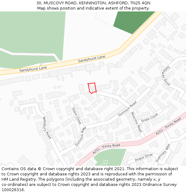 30, MUSCOVY ROAD, KENNINGTON, ASHFORD, TN25 4QN: Location map and indicative extent of plot