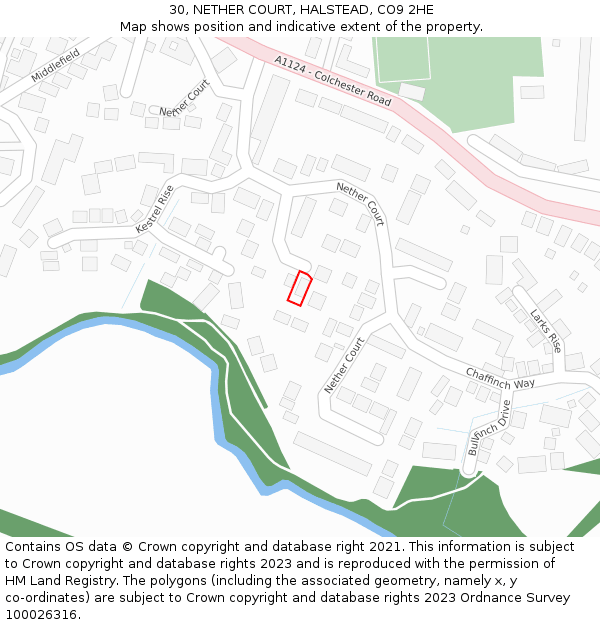 30, NETHER COURT, HALSTEAD, CO9 2HE: Location map and indicative extent of plot