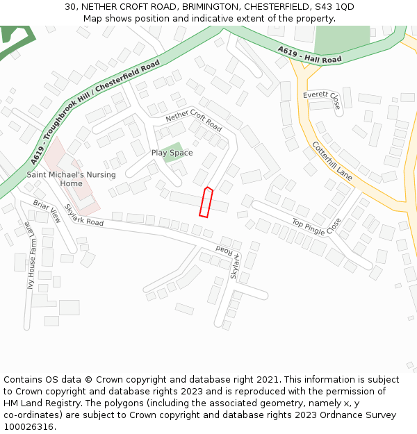 30, NETHER CROFT ROAD, BRIMINGTON, CHESTERFIELD, S43 1QD: Location map and indicative extent of plot