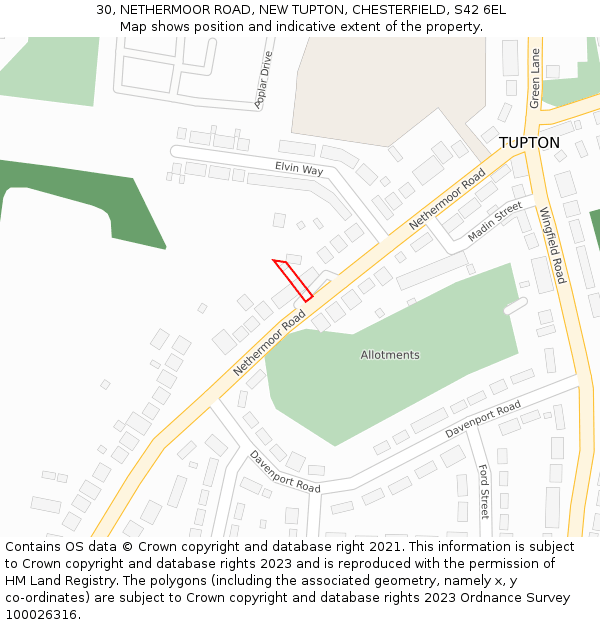 30, NETHERMOOR ROAD, NEW TUPTON, CHESTERFIELD, S42 6EL: Location map and indicative extent of plot