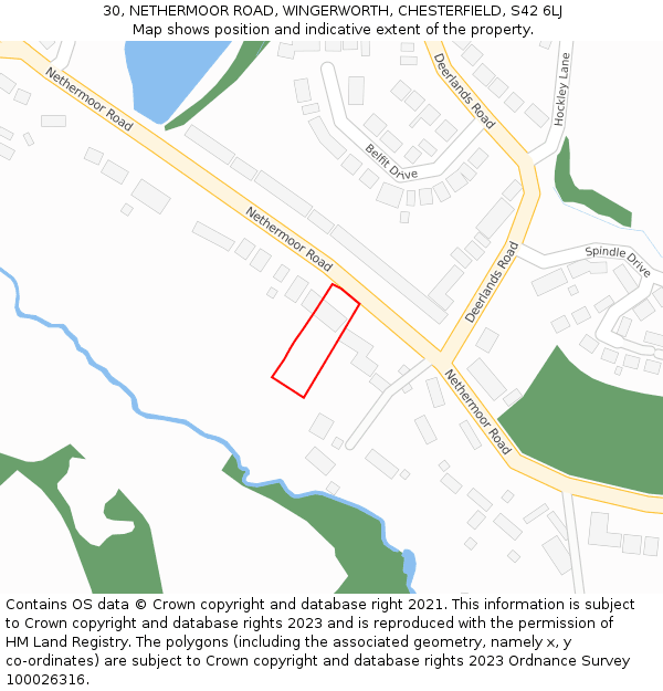 30, NETHERMOOR ROAD, WINGERWORTH, CHESTERFIELD, S42 6LJ: Location map and indicative extent of plot