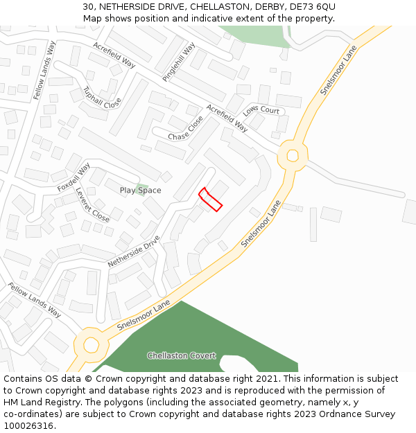 30, NETHERSIDE DRIVE, CHELLASTON, DERBY, DE73 6QU: Location map and indicative extent of plot
