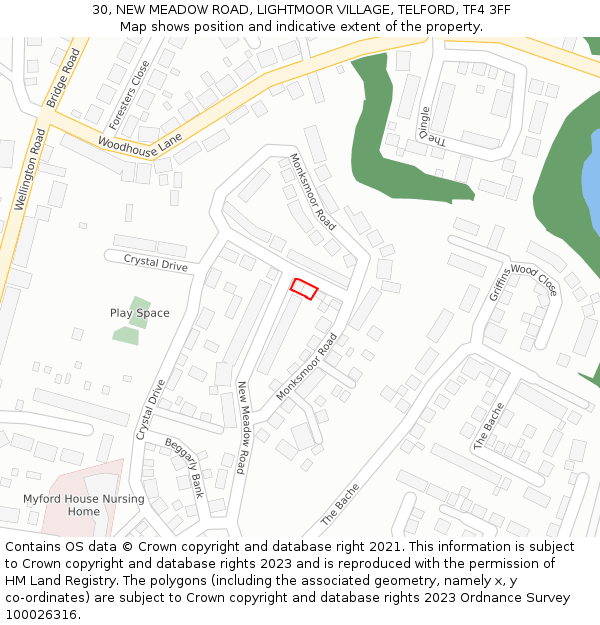 30, NEW MEADOW ROAD, LIGHTMOOR VILLAGE, TELFORD, TF4 3FF: Location map and indicative extent of plot