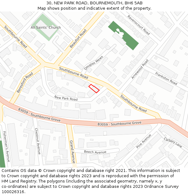 30, NEW PARK ROAD, BOURNEMOUTH, BH6 5AB: Location map and indicative extent of plot