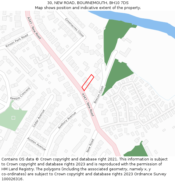 30, NEW ROAD, BOURNEMOUTH, BH10 7DS: Location map and indicative extent of plot