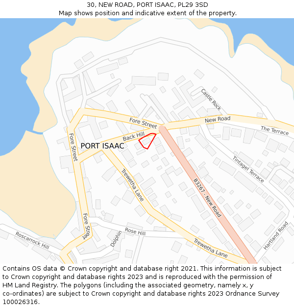 30, NEW ROAD, PORT ISAAC, PL29 3SD: Location map and indicative extent of plot