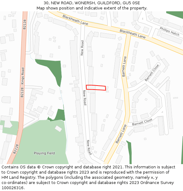 30, NEW ROAD, WONERSH, GUILDFORD, GU5 0SE: Location map and indicative extent of plot