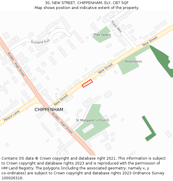 30, NEW STREET, CHIPPENHAM, ELY, CB7 5QF: Location map and indicative extent of plot