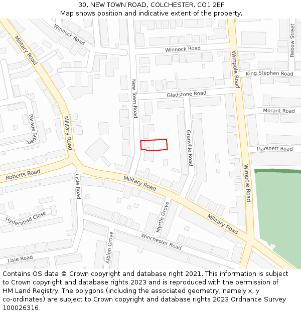 30, NEW TOWN ROAD, COLCHESTER, CO1 2EF: Location map and indicative extent of plot