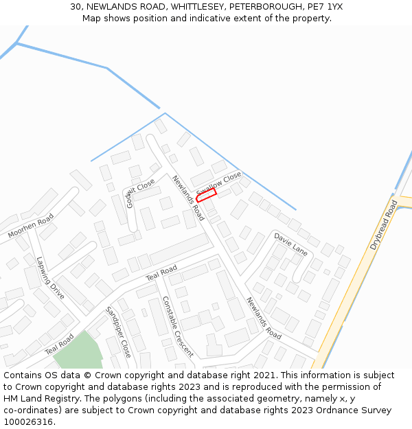 30, NEWLANDS ROAD, WHITTLESEY, PETERBOROUGH, PE7 1YX: Location map and indicative extent of plot