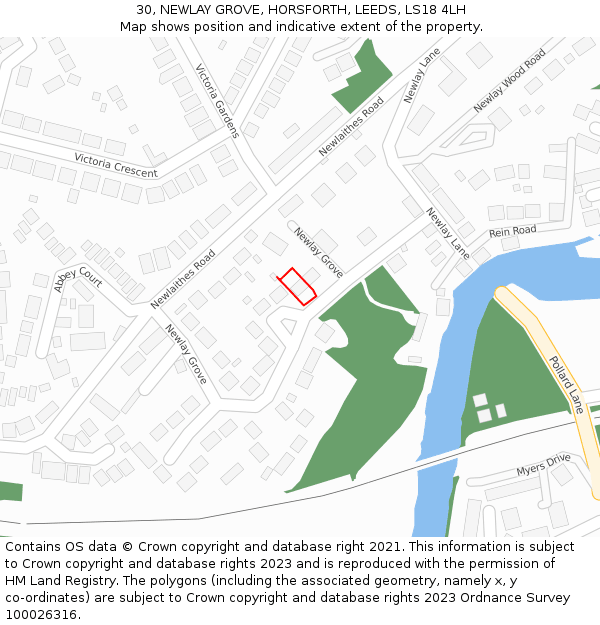 30, NEWLAY GROVE, HORSFORTH, LEEDS, LS18 4LH: Location map and indicative extent of plot