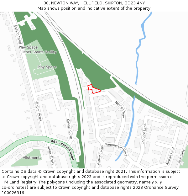 30, NEWTON WAY, HELLIFIELD, SKIPTON, BD23 4NY: Location map and indicative extent of plot