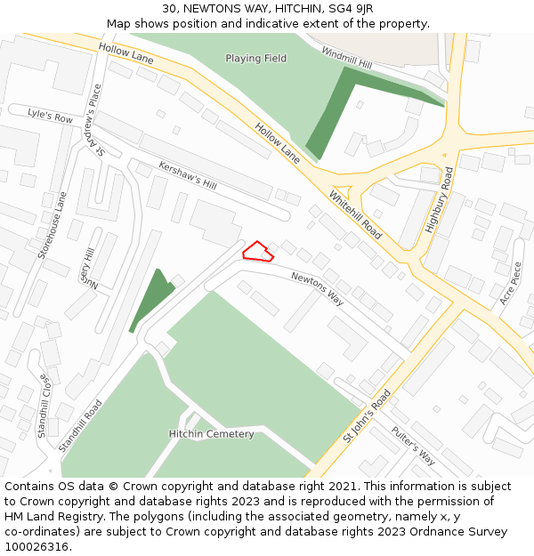 30, NEWTONS WAY, HITCHIN, SG4 9JR: Location map and indicative extent of plot