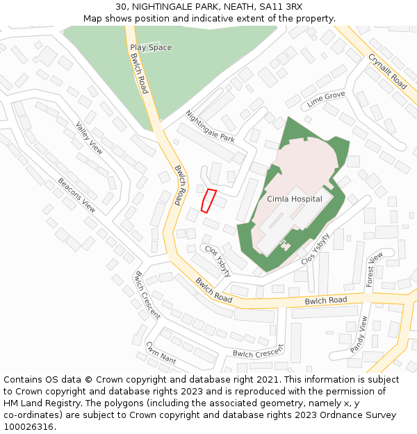 30, NIGHTINGALE PARK, NEATH, SA11 3RX: Location map and indicative extent of plot